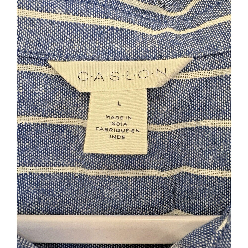 Caslon Shirt Dress Women's Large 3/4 Sleeve Blue Stripe Pockets Linen Blend NEW - Picture 9 of 11